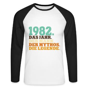 1982 Männer Geburtstag - Unisex Baseballshirt langarm - Weiß/Schwarz - Vorne - Nik (191cm)