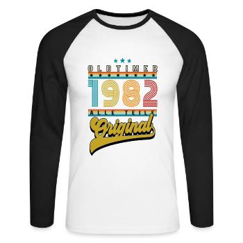 Oldtimer 1982 Geburtstag - Unisex Baseballshirt langarm - Weiß/Schwarz - Vorne - Nik (191cm)
