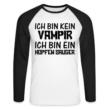 Halloween - Ich bin kein Vampir Ich bin ein Hopfen - Unisex Baseballshirt langarm - Weiß/Schwarz - Vorne - Nik (191cm)