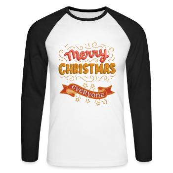 Noël, Typographie, Vintage Joyeux Noël - T-shirt baseball manches longues Homme - blanc/noir - Devant - Nik (191cm)