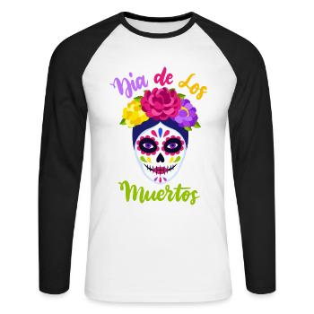 Dia-de-los-Muertos, La-Catrina, Crâne de sucre - T-shirt baseball manches longues Homme - blanc/noir - Devant - Nik (191cm)