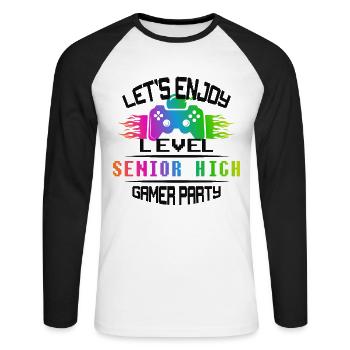 Niveau SENIOR HIGH garder son calme et jouer - T-shirt baseball manches longues Homme - blanc/noir - Devant - Nik (191cm)
