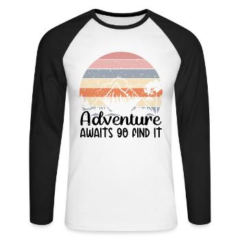 L’aventure vous attend, trouvez-la en randonnée - T-shirt baseball manches longues Homme - blanc/noir - Devant - Nik (191cm)