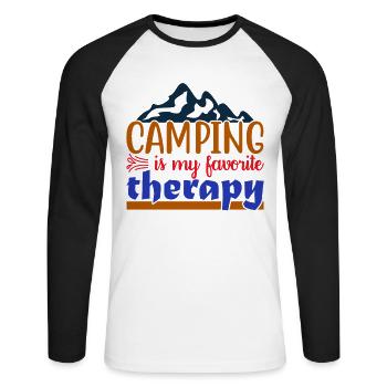 Camping Camper Nature dicton drôle - T-shirt baseball manches longues Homme - blanc/noir - Devant - Nik (191cm)