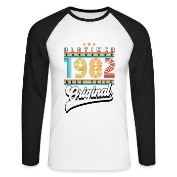Oldtimer 1982 Geburtstag - Unisex Baseballshirt langarm - Weiß/Schwarz - Vorne - Nik (191cm)