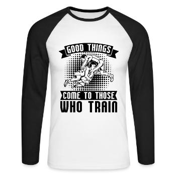Good Things Come Catch Wrestling Wrestler Fight - Unisex Long Sleeve Baseball T-Shirt - white/black - Front - Nik (191cm)