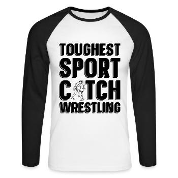 Le plus dur Sport Catch Wrestling Lutteur Grappling - T-shirt baseball manches longues Homme - blanc/noir - Devant - Nik (191cm)