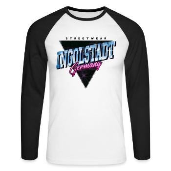 Ingolstadt Allemagne City Skyline Vintage Rétro - T-shirt baseball manches longues Homme - blanc/noir - Devant - Nik (191cm)