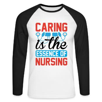 Fürsorge ist das Wesen einer Krankenschwester - Unisex Baseballshirt langarm - Weiß/Schwarz - Vorne - Nik (191cm)