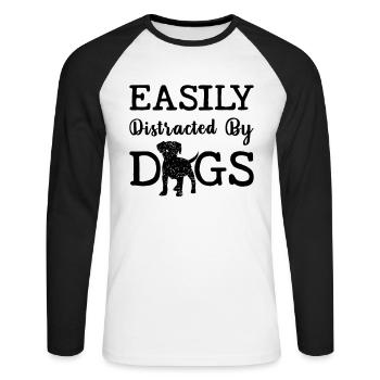 Facilement distrait par les chiens - T-shirt baseball manches longues Homme - blanc/noir - Devant - Nik (191cm)