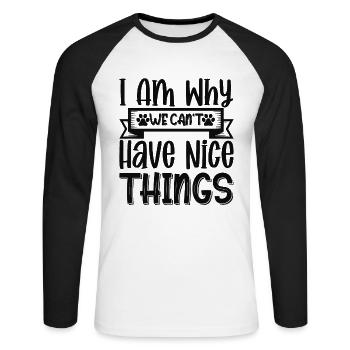Pourquoi on ne peut pas avoir de belles choses - T-shirt baseball manches longues Homme - blanc/noir - Devant - Nik (191cm)