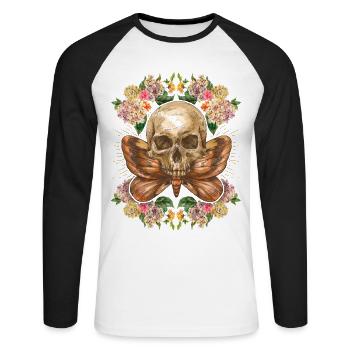 Skull Skull Skull with Moth Hydrangeas - Unisex Long Sleeve Baseball T-Shirt - white/black - Front - Nik (191cm)