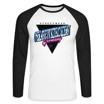 Gelsenkirchen Deutschland Stadt Vintage Retro - Unisex Baseballshirt langarm - Weiß/Schwarz - Vorne - Nik (191cm)
