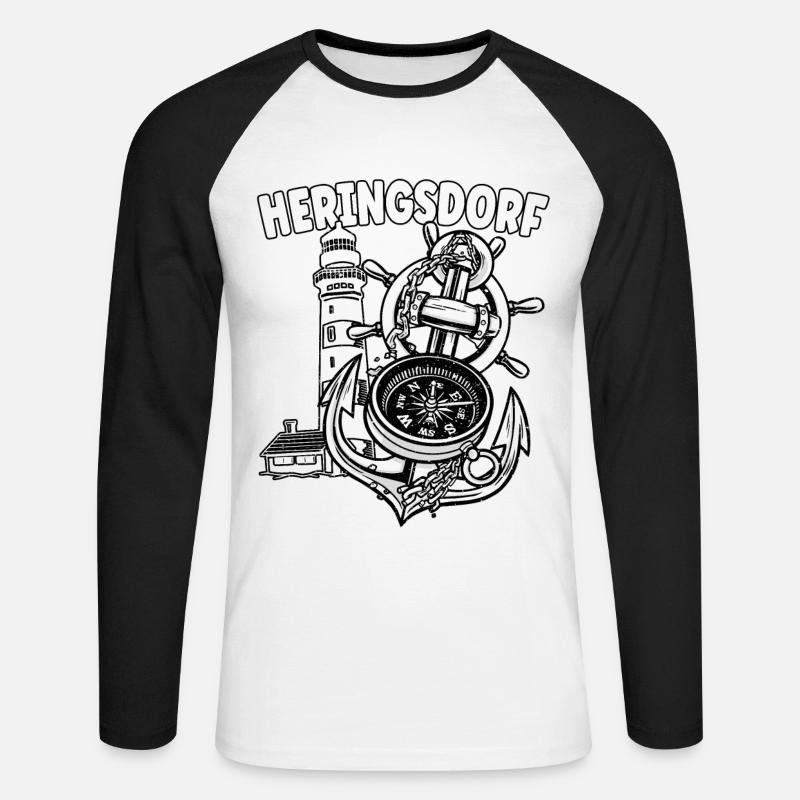 Heringsdorf - Unisex Baseballshirt langarm - Weiß/Schwarz