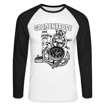 Großenbrode - T-shirt baseball manches longues Homme - blanc/noir - Devant - Nik (191cm)