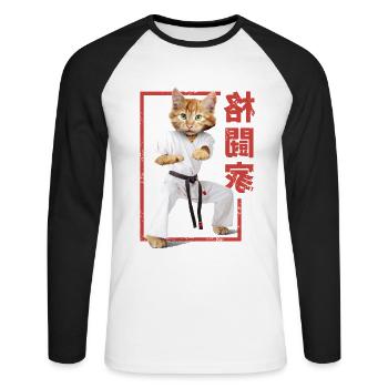 Martial Arts Martial Arts Karate Judo Cat - Unisex Long Sleeve Baseball T-Shirt - white/black - Front - Nik (191cm)
