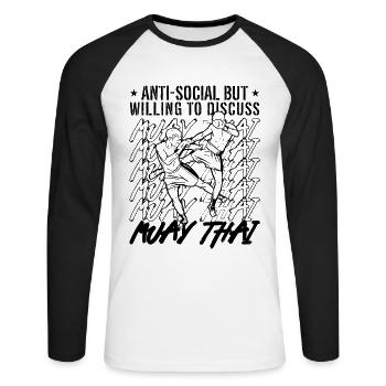 Combattant de Muay Thai Anti-Social Mais Volontaire Boxe - T-shirt baseball manches longues Homme - blanc/noir - Devant - Nik (191cm)
