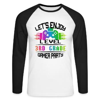 Level 3RD GRADE keep calm and game on - Unisex Baseballshirt langarm - Weiß/Schwarz - Vorne - Nik (191cm)
