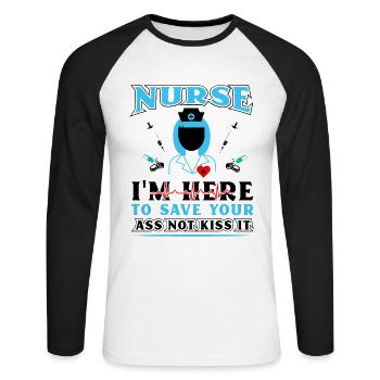 Infirmière ici pour vous aider - T-shirt baseball manches longues Homme - blanc/noir - Devant - Nik (191cm)