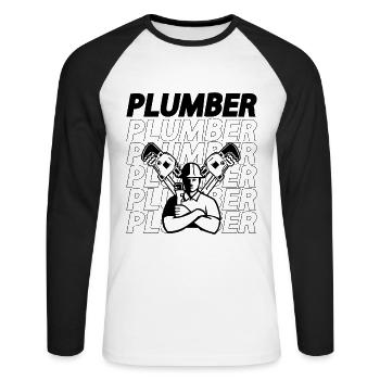 Plombier Plomberie Tuyauterie Outil Construction Plombiers - T-shirt baseball manches longues Homme - blanc/noir - Devant - Nik (191cm)