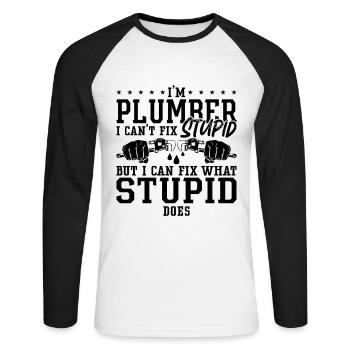 Plombier Plombier Je ne peux pas réparer un tuyau de plomberie stupide - T-shirt baseball manches longues Homme - blanc/noir - Devant - Nik (191cm)