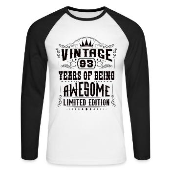 93 Years Of Being Awesome 93 Birthday 93 Years - Unisex Long Sleeve Baseball T-Shirt - white/black - Front - Nik (191cm)