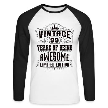 99 Years Of Being Awesome 99 Birthday 99 Years - Unisex Long Sleeve Baseball T-Shirt - white/black - Front - Nik (191cm)