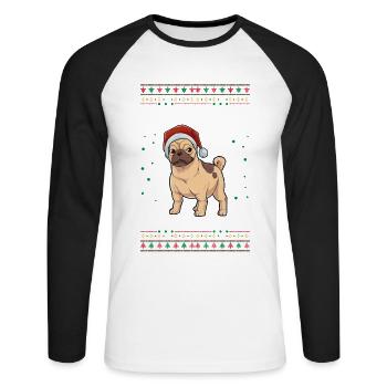 Mops Weihnachten - Unisex Baseballshirt langarm - Weiß/Schwarz - Vorne - Nik (191cm)