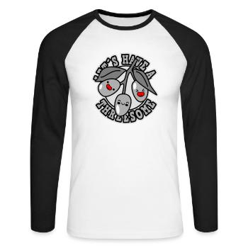 Faisons un trio avec des fruits d’olive - T-shirt baseball manches longues Homme - blanc/noir - Devant - Nik (191cm)