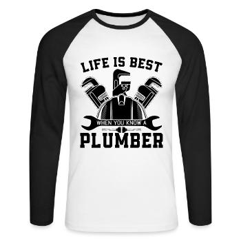 La vie est le meilleur plumbe Outil Plomberie Plomberie Plombiers - T-shirt baseball manches longues Homme - blanc/noir - Devant - Nik (191cm)