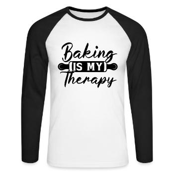 Baking Is My Therapy Baker Bakery Chef Cake Bake - Unisex Long Sleeve Baseball T-Shirt - white/black - Front - Nik (191cm)