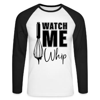 Regardez-moi Whip Baker Baking Bakery Chef Cake Bake - T-shirt baseball manches longues Homme - blanc/noir - Devant - Nik (191cm)