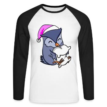 Owl with pillow and sleeping cap - Unisex Long Sleeve Baseball T-Shirt - white/black - Front - Nik (191cm)