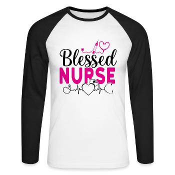 Blessed Nurse - Unisex Long Sleeve Baseball T-Shirt - white/black - Front - Nik (191cm)