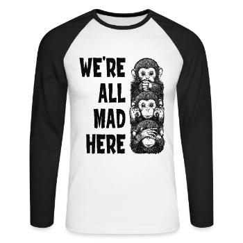 Three monkeys See nothing, say nothing, hear nothing - Unisex Long Sleeve Baseball T-Shirt - white/black - Front - Nik (191cm)