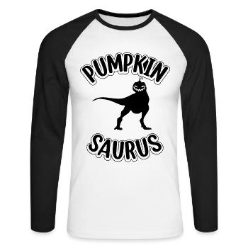 Halloween Dinosaur with Pumpkin I Funny Pumpkin Sa - Unisex Long Sleeve Baseball T-Shirt - white/black - Front - Nik (191cm)