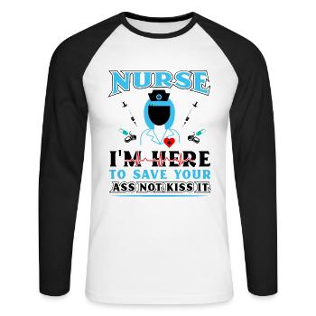 Krankenschwester Hier zum helfen - Unisex Baseballshirt langarm - Weiß/Schwarz - Vorne - Nik (191cm)