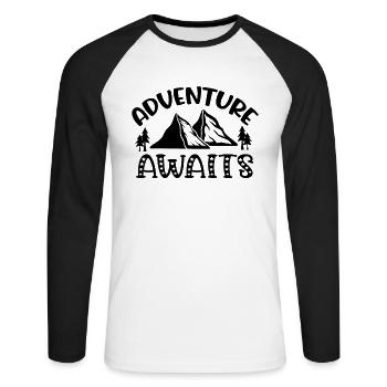 Abenteuer erwarten dich Wandershirt - Unisex Baseballshirt langarm - Weiß/Schwarz - Vorne - Nik (191cm)