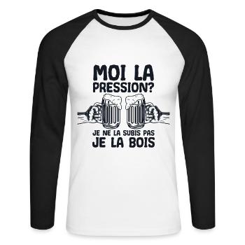 Je Ne Subis Pas La Pression Je La Bois Bière Drôle - T-shirt baseball manches longues Homme - blanc/noir - Devant - Nik (191cm)