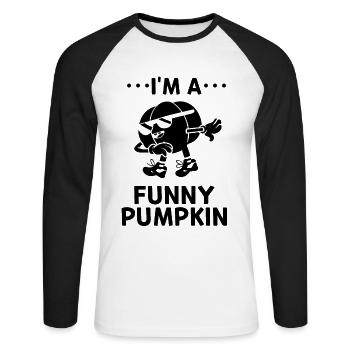 Citrouille d’Halloween - Je suis une drôle de citrouille Dabbing Pu - T-shirt baseball manches longues Homme - blanc/noir - Devant - Nik (191cm)