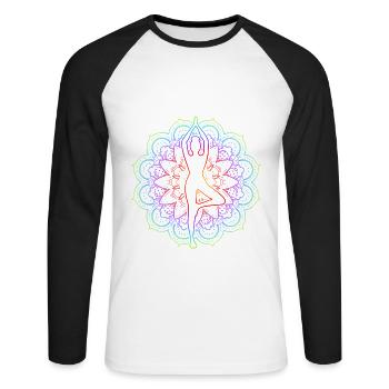 Yoga Namaste - Unisex Baseballshirt langarm - Weiß/Schwarz - Vorne - Nik (191cm)