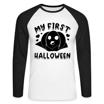Halloween Baby Party Baby Pumpkin I Mon premier bonjour - T-shirt baseball manches longues Homme - blanc/noir - Devant - Nik (191cm)