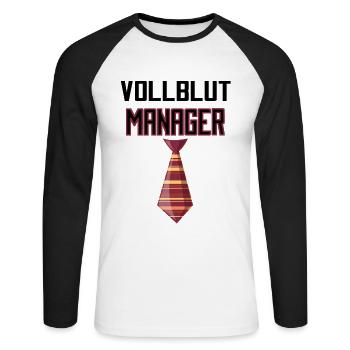 Vollblut Manager - Unisex Baseballshirt langarm - Weiß/Schwarz - Vorne - Nik (191cm)
