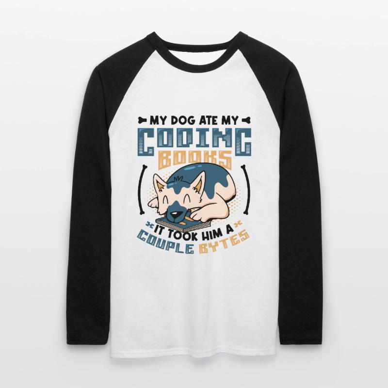 Dog Bytes Code Programmation de blagues informatiques T-shirt baseball manches longues Homme