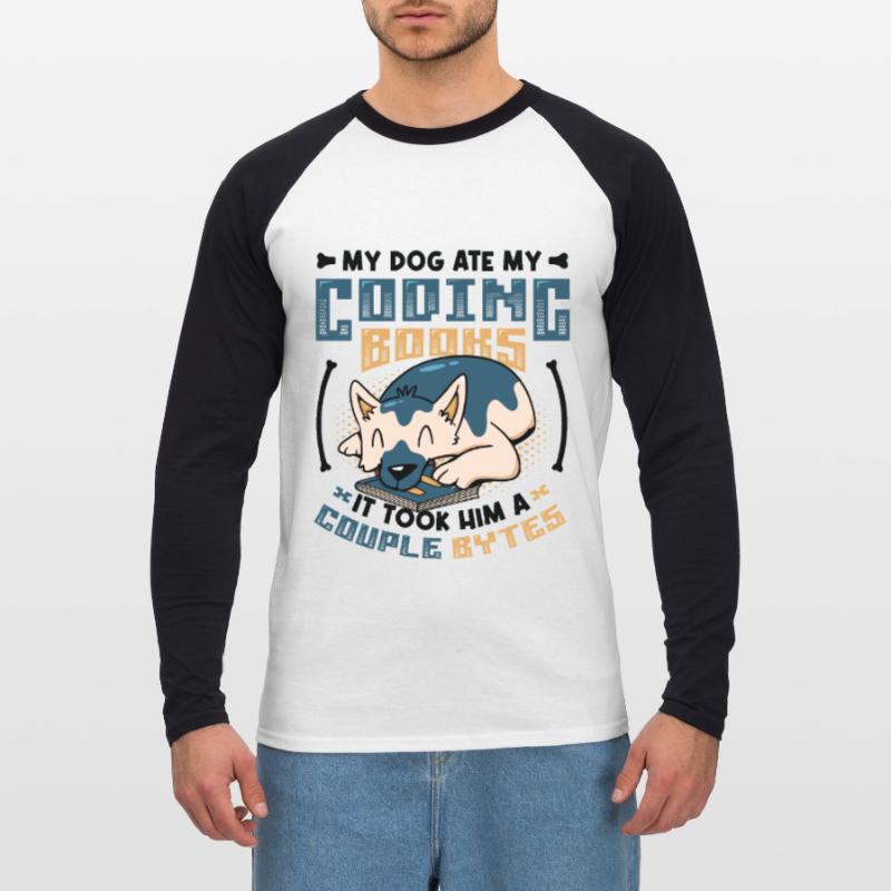 Dog Bytes Code Programmation de blagues informatiques T-shirt baseball manches longues Homme