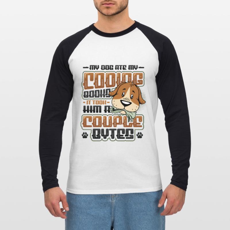 Dog Bytes Code Computer Joke Programming Unisex Long Sleeve Baseball T-Shirt