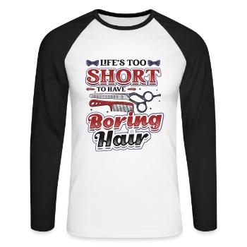 La vie est trop courte pour un ennuyeux - T-shirt baseball manches longues Homme - blanc/noir - Devant - Nik (191cm)