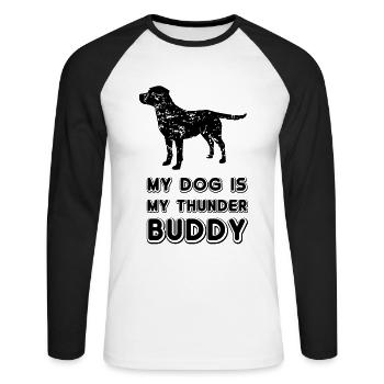 Mein Hund ist mein Thunder Buddy - Unisex Baseballshirt langarm - Weiß/Schwarz - Vorne - Nik (191cm)