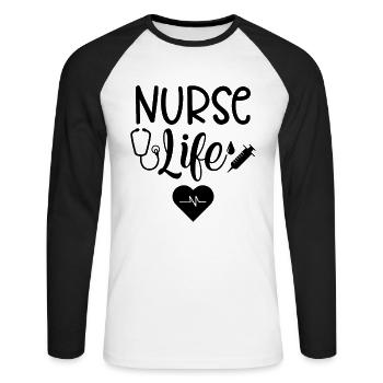 Nurse Life - Unisex Long Sleeve Baseball T-Shirt - white/black - Front - Nik (191cm)