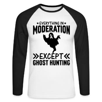 Halloween - Tout avec modération sauf le fantôme - T-shirt baseball manches longues Homme - blanc/noir - Devant - Nik (191cm)